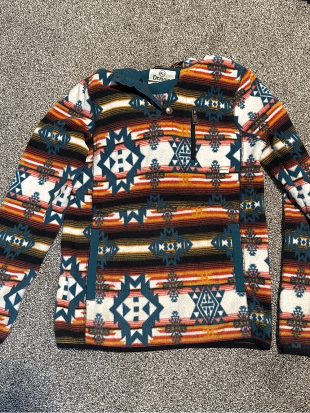 Dravus Teal & Rust Aztec-Pattern Fleece Pullover